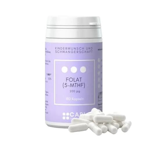 Folsäure | 200 mcg für die perfekte Dosierung | 180 Kapseln | Kinderwunsch, Schwangerschaft, Stillzeit | vegan & made in Germany