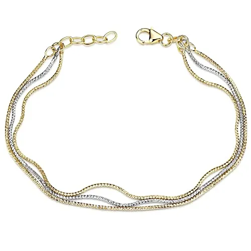 MATERIA by Matthias Wagner Feines Damen Armband Gold - 925 Silber Armkette bicolor - Elegantes 3-reihiges Damen Armband in bicolor Optik aus 925 Sterling Silber, rhodiniert und teilvergoldet. Ideal als Geschenk, mit Anlaufschutz und Verlängerungskette für perfekten Sitz.
