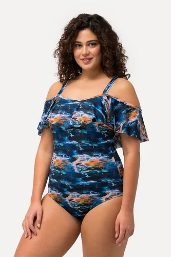 Ulla Popken Badeanzug mit Volants und Softcups - Eleganter Badeanzug mit verstellbaren Trägern und femininen Volants. Ideal für den Strand oder das Schwimmbad, bietet Komfort und Stil in einem.