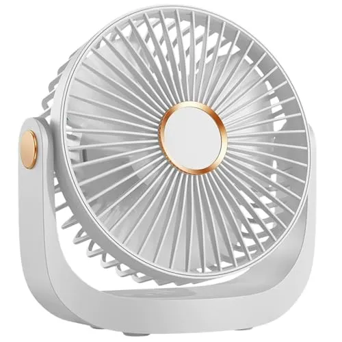 FGHB Schreibtischventilator mit Nachtlicht, tragbarer, leiser Ventilator mit USB-Akku, 360° drehbar, 5 Geschwindigkeitsstufen, abnehmbare Klingen für einfache Reinigung, für Schlafzimmer, Büro,