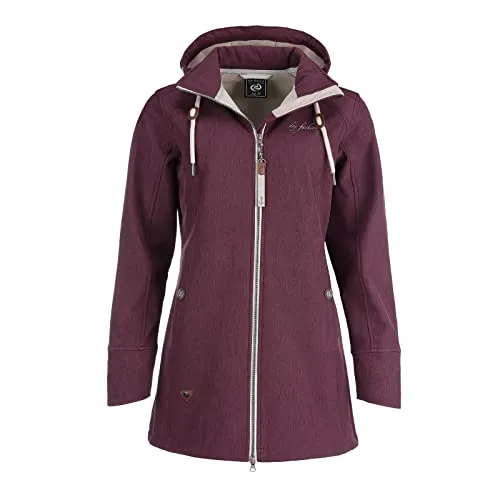 Dry Fashion Damen Softshell Mantel Sellin Meliert - Softshell-Jacke Outdoorjacke Atmungsaktiv Kapuze Wind- und Wasserabweisend in Beere Größe 40