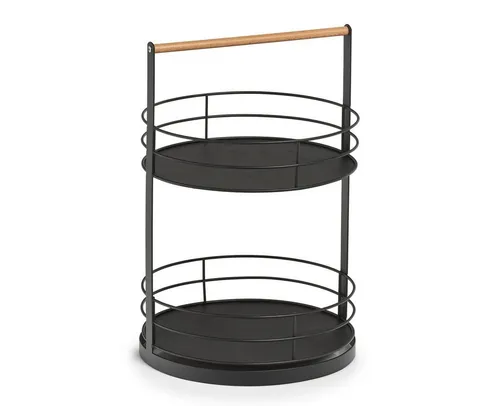 Zeller Serviertablett, Metall/Holz, schwarz Ø28,5x43 - Stylisches Tablett im modernen Industrial-Design mit zwei Ablageflächen für Dekoration und Aufbewahrung. Ideal für Gewürze, Badartikel oder Handtücher. Entdecken Sie weitere Varianten!