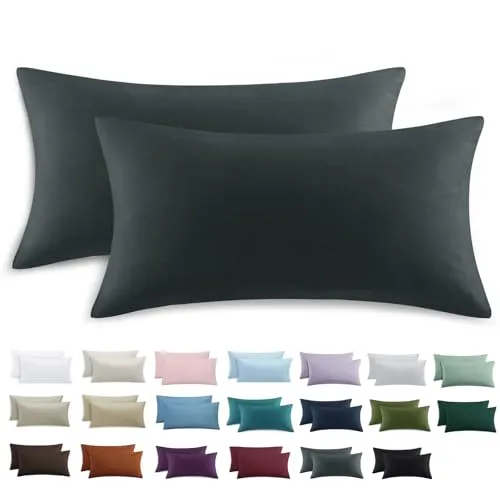 Tifschlaf Kissenbezug 40 x 80 2er Set - Kopfkissenbezug 40x80 Anthrazit mit Reißverschluss aus Mikrofaser Weich, 40x80cm Grau Pillow Case