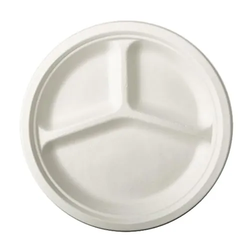 PAPSTAR 500 Teller, Zuckerrohr Pure 3-geteilt Ø 26cm - Einwegteller aus Zuckerrohr, umweltfreundlich und ideal für Veranstaltungen oder Catering. 3-geteilte Form für eine praktische Portionierung.