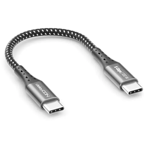 deleyCON 0,15m USB C Kabel PD3.0 (100W Schnellladekabel + Datenkabel 5 Gbit/s) Kurzes Ladekabel USB-C für iPhone 17 16 15 Pro Max Air Galaxy S25 S24 S23 Pixel iPad Pro MacBook Air Tablets Switch PS5