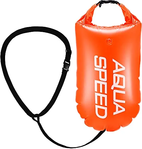 Aqua Speed Freiwasser-Schwimmboje für Erwachsene und Junioren - Pull Buoys für Schwimmen, bietet Sicherheit beim Schwimmen in offenen Gewässern und ist ideal für Triathleten. Aufblasbar und in auffälligem Orange.