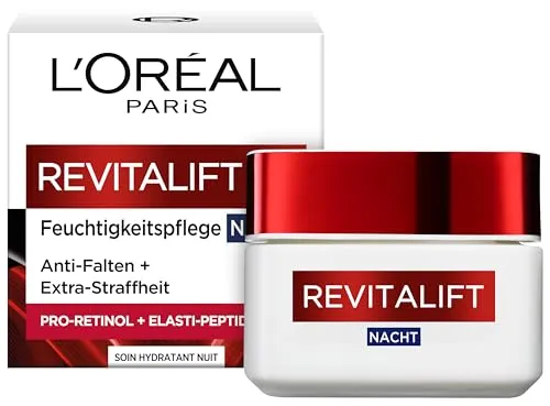 L'Oréal Paris Revitalift Nachtcreme für Frauen - Nachtpflege mit Pro-Elastin und Aprikosenkernöl, sorgt für straffere Haut und mindert Falten über Nacht. Ideal für alle Hauttypen.