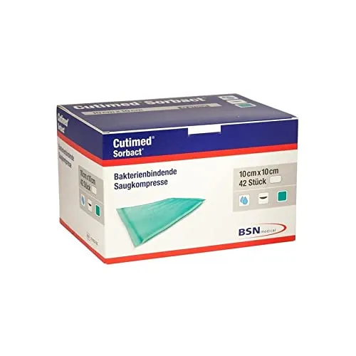 Cutimed Sorbact Saugkompressen 10x10 cm - 42 Stück - Medizinische Kompressionssocken, ideal zur Wundversorgung und fördert die Heilung durch innovative Saugtechnologie.