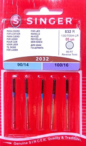 Original Singer Nähmaschinen Nadeln 2032 Stärke 90/14 und 100/16 für Leder 130/705 H-LR 5