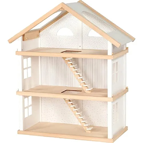 Goki 51491 - Puppenhaus Modern Living, 3 Etagen - Puppenhäuser: Großes, spielgerechtes Holz-Puppenhaus mit 3 Etagen, fördert Kreativität und soziale Interaktionen durch Rollenspiele für Kinder.