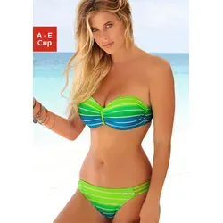 Bügel-Bandeau-Bikini VENICE BEACH, Damen, Gr. 36, Cup E, grün (türkis, gestreift), Polyamid, Querstreifen, gestreift, Bikini-Sets, im trendigen Streifen-Look