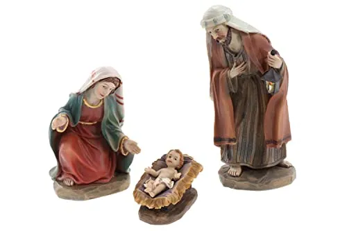 ELLUG Krippenfiguren Set 3tlg. heilige Familie: Maria, Josef & Jesus in Krippe H.: ca. 11cm, Weihnachtskrippe Figuren Krippenzubehör Weihnachtsdeko
