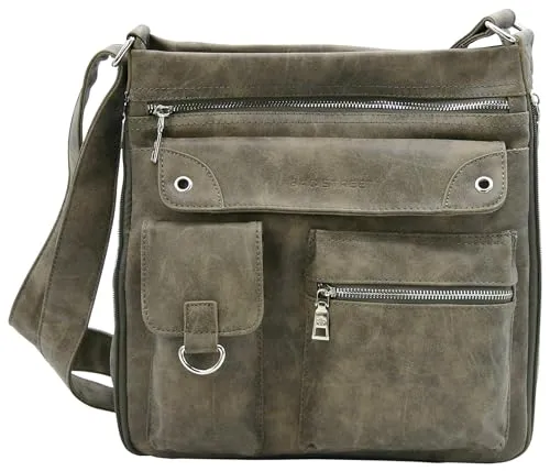 BAG STREET Damen Handtasche - Vintage Umhängetasche mit vielen Fächern - Umhängetasche aus hochwertigem Lederimitat mit verstellbarem Schulterriemen und vielen Fächern für optimale Aufteilung und Volumenerweiterung.