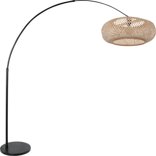 Steinhauer Sparkled Light Stehlampe - Schwarz - Bogenlampe mit Bambusschirm - Moderne Stehlampe in Schwarz mit verstellbarem Bogenarm und natürlichem Bambusschirm. Ideal für gemütliche Beleuchtung in Ihrem Wohnraum.