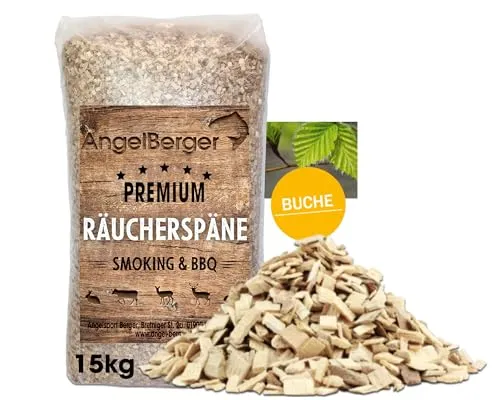 Angel-Berger Räuchermehl Räucherspäne Deluxe 10-15kg Sack Verschiedene Sorten (15kg, Buche Chips)