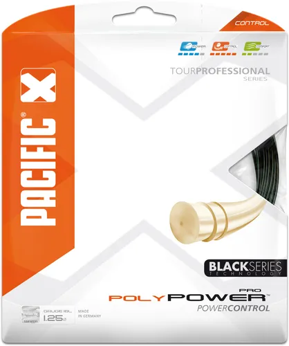 Pacific Tennissaite Poly Power Pro (Haltbarkeit+Power) schwarz 12m Set, Saitendicke: 1.25