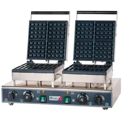 Romux® Waffeleisen Professional Elektrisch Doppelt Tischgerät aus Edelstahl 55x36 cm | Gussplatten - 8 Quadratische Waffeln - 3200 W