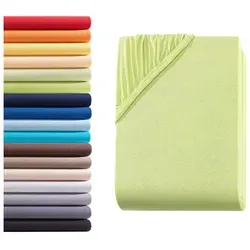 Hometex Premium Textiles Spannbettlaken Spannbetttuch 90-100 x 200 cm, Bettlaken Jersey aus 100% Baumwolle, Matratzen bis 23-25 cm, Oeko-TEX Made IN Green, Apfelgrün