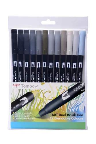 Tombow ABT Dual Brush Pen - Grey Colours (Pack of 12)