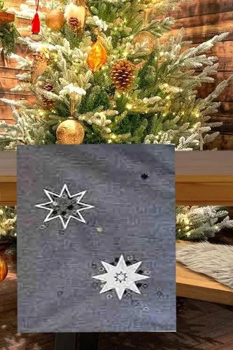 Tischläufer STERNE grau 40x140 cm Stickerei Winter Weihnachten Küche Esszimmer