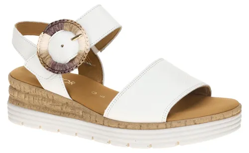 Gabor 82.706.50 Sandalette – Weiße Riemchensandalen für Damen - Elegante Gabor Sandalette aus hochwertigem Glattleder, ideal für stilvolle Auftritte. Mit komfortablem Klettverschluss und leichter EVA-Laufsohle für angenehmen Tragekomfort.