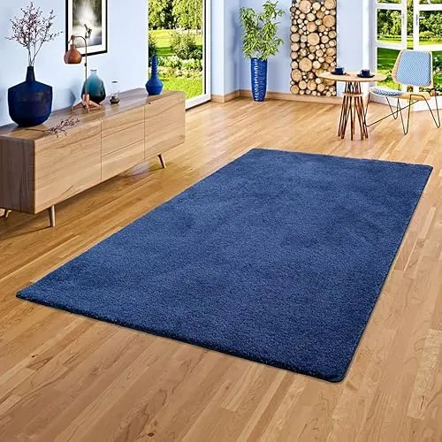 Palace Hochflor Shaggy Teppich Dunkelblau - 24 Größen verfügbar - Teppich aus 100% Polyamid, maschinengetuftet mit einer Gesamthöhe von ca. 36 mm. Ideal für ein gemütliches Ambiente in jedem Raum.