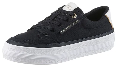 Tommy Hilfiger ESSENTIAL VULC TEXTILE SNEAKER Plateausneaker, Freizeitschuh, Halbschuh, Schnürschuh mit goldfarbenen Details