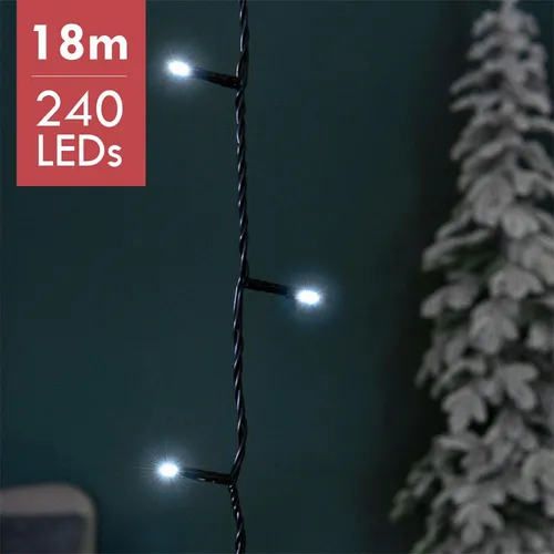 LED Reislichterkette 240er 18m Kaltweiß - Weihnachtsbeleuchtung, energiesparende Lichterkette für stimmungsvolle Außen- und Innen-Dekoration.