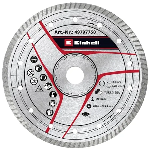 Einhell Turbo-Diamant-Trennscheibe Ø 200 mm - Diamant-Trennscheiben – Ideal für präzises Schneiden von Fliesen und Feinsteinzeug mit einer geringen Scheibenstärke von 2,6 mm für feine Schnittkanten.