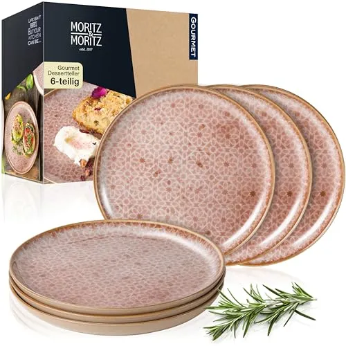 Moritz & Moritz Tafelservice TERRA Dessertteller Rosa (6-tlg) - Tafelservice - 6-teiliges Dessertteller Set in zartem Rosa, spülmaschinen- und mikrowellengeeignet, ideal für festliche Anlässe oder den Alltag.