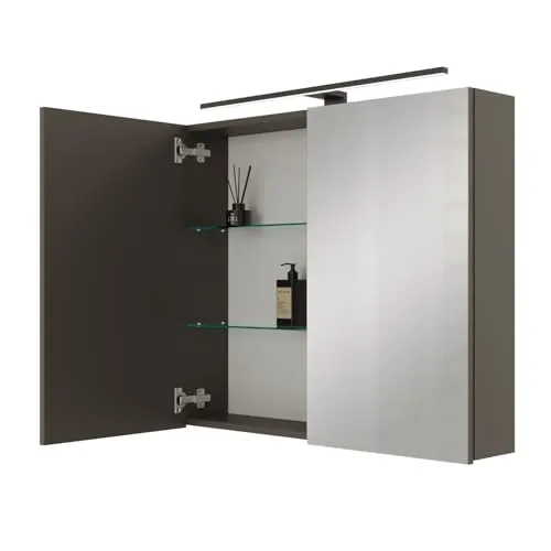 Produktbild Spiegelschrank ARIA 80 cm anthrazit mit Leuchte und Steckdosenbox