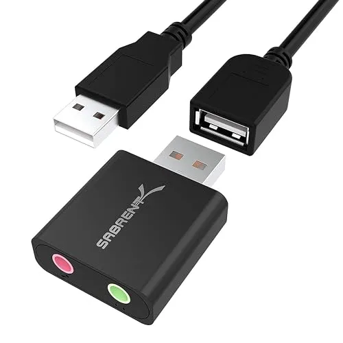 SABRENT Aluminum USB Externe Soundkarte, USB auf Klinke 3,5mm, Kopfhörer auf Klinke, Audio zu USB Adapter (AU-EMCB)