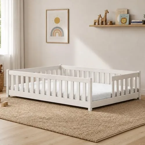 Kids Collective Kinderbett Bodenbett 80x160 cm mit Rausfallschutz - Hochwertiges Kinderbett aus FSC-zertifiziertem Kiefernholz in EU-Qualität. Die bodennahe Bauweise und der integrierte Rausfallschutz bieten Sicherheit und fördern die Selbstständigkeit Ihres Kindes. Ideal für jedes Kinderzimmer.