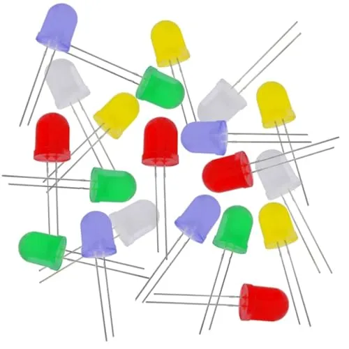 WITTKOWARE 50-teiliges Sortiment einzelne LEDs mit 10mm Durchmesser, Betriebsstrom 20mA (je 10x rot, grün, gelb, blau, weiß)