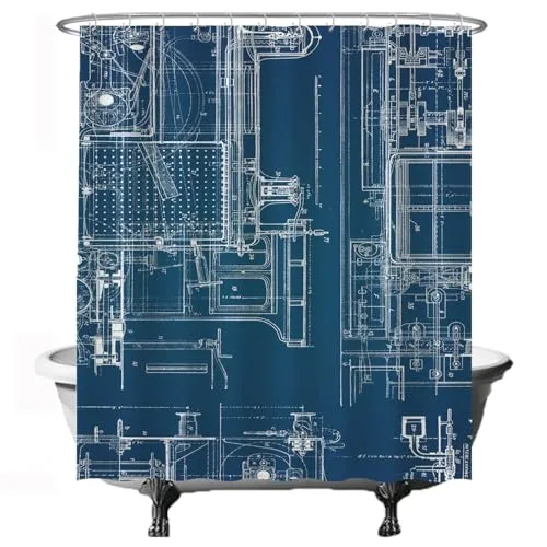 Ulticool Duschvorhang – Leiterplatte Computer PC Komponenten - 180 x 200 cm - Waschbar - Anti Schimmel - mit 12 Ringen - Blau Weiß