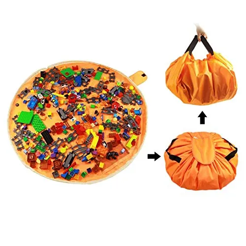 Spieldecke Aufräumsack und Spielsack für Kinder Lego - Sack Spielzeug Aufbewahrung Teppich Tasche mit Kappe wie Reisetasche als Geschenk