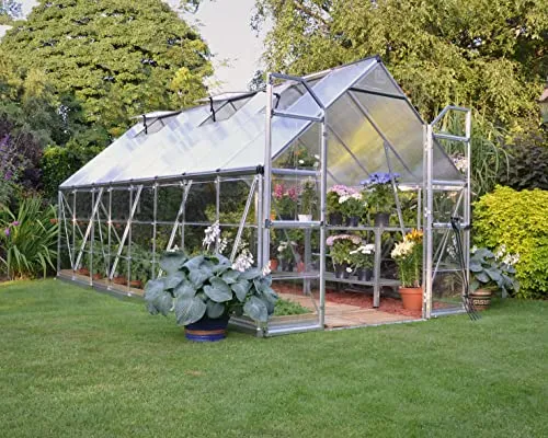 Palram Canopia Balance 8x16 Gewächshaus Silber - Hochwertiges Gewächshaus mit unzerbrechlichen Polycarbonat-Seiten für optimales Sonnenlicht. Ideal zum Anbau von Bio-Pflanzen, robust und langlebig mit einfachem Zugang und Regenwassersystem.
