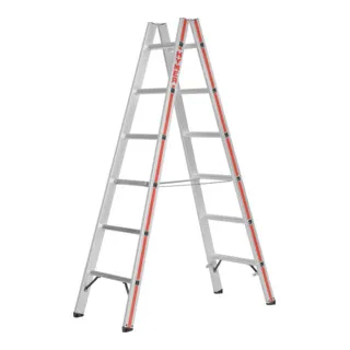 Hymer Stehleiter 602312, Aluminium mit 2 x 6 Sprossen - Beidseitig begehbare Aluminium-Stehleiter, max. Belastbarkeit 150 kg und Arbeitshöhe 3,09 m. Ideal für sicheres Arbeiten in der Höhe, Made in Germany.