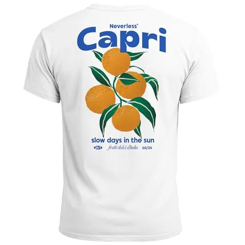 Neverless® Herren T-Shirt Backprint Vintage Capri Orangen Grafikprint - Stylisches Herren T-Shirt mit Vintage Capri Rückenprint. Ideal für entspannte Outfits und vielseitig kombinierbar. Hochwertiger Druck für langanhaltende Freude an deinem Streetstyle-Look.