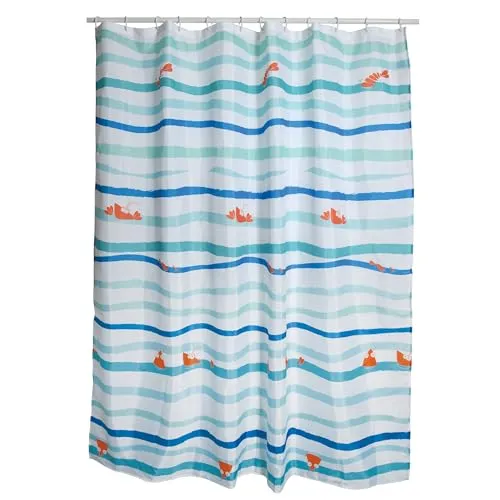 MSV Anti-Schimmel Duschvorhang - Anti-Bakteriell, waschbar, wasserdicht, mit 12 Duschvorhangringen - Polyester, „Deep Ocean“ 180x200cm Weiß