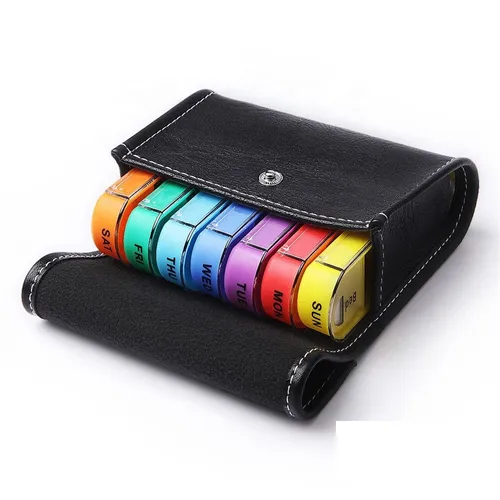 1x EWANTO Tablettenbox Pillendose im veganem Leder Etui 7 Tage 28 Fächer TB-3