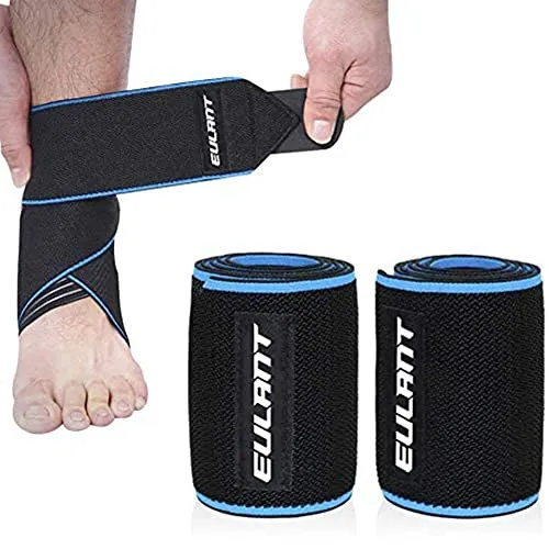 EULANT Knöchelbandage, 2pcs Sprunggelenkbandage, Einstellbare Fußgelenkbandage mit Anti-Rutsch Silikon Streifen, Hochelastisch Fußbandage für Volleyball Fußball Laufen Radfahren, 85cm, Blau