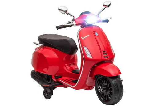 Aiyaplay Kinder Elektro-Motorrad Vespa, Rot - Kinder-Elektrofahrzeug mit 6V Lizenz, stabilen Stützrädern und unterhaltsamen Funktionen wie Scheinwerfer und FM-Radio – ideal für kleine Abenteurer!