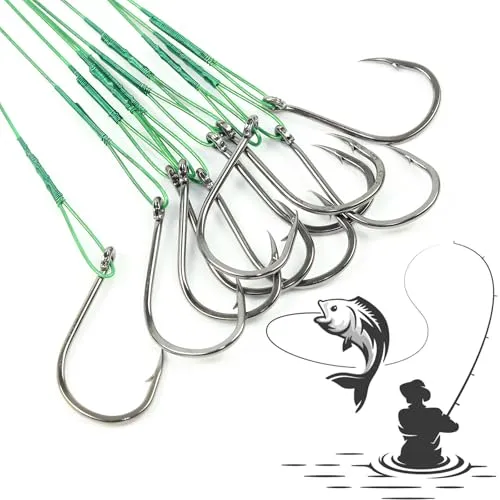 Angelhaken aus Kohlenstoffstahl Salzwasserfisch Widerhaken Stahl Angeln Vorfach Hecht Widerhaken Karpfen Angelhaken Kohlenstoffstahl Scharf Haken für Salzwasser Raubfische, Hidden-Hauptschnur 30PCS