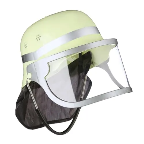 Relaxdays 2 x Feuerwehrhelm Kinder, verstellbar, klappbares Visier, mit Nackentuch, Feuerwehr, HxBxT: 24,5 x 22,5 x 28 cm, gelb