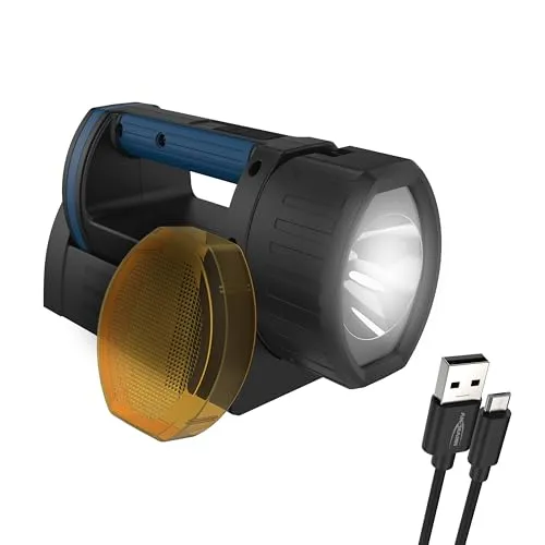 ANSMANN Extrem heller LED Handscheinwerfer HS1500R - Taschenlampen mit 400 Lumen, 3 Leuchtmodi und einer Leuchtweite von bis zu 525m. Ideal als Notbeleuchtung mit 5200mAh Akku, aufladbar über Micro USB.