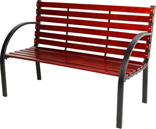 LEX Parkbank Liam - Holzbank für Garten und Terrasse - Stilvolle Holzbank für 2 Personen mit Armlehnen, ideal zum Entspannen im Garten. Robustes Metallgestell und klassische rotbraune Farbe bieten Komfort und Eleganz.