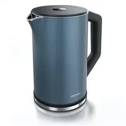 Arendo Wasserkocher Doppelwand, Edelstahl, Temperatureinstellung 40°–100°C mit Anzeige, 1,5 l, 2200 W, in 5 °C-Schritten einstellbar, Teekocher mit Temperaturanzeige blau