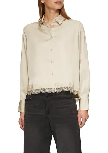 s.Oliver Langarmbluse mit Spitze am Saum - Beige 44 - Blusen aus atmungsaktivem Material mit eleganter Spitzenverzierung am Saum, ideal für einen lässigen Look.