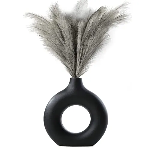 Keramik Vase Moderne Donut vase schwarz Getrocknete Vase für Pampasgras Blumenvase Kunst Deko für Wohnzimmer Büro Dekoration, M